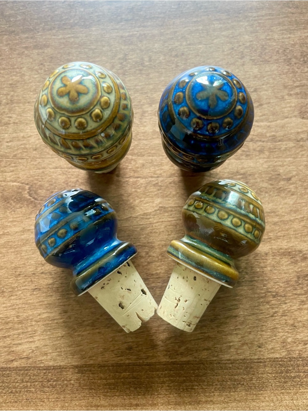 Ceramic Bottle Stoppers Set - Blue & Olive Green